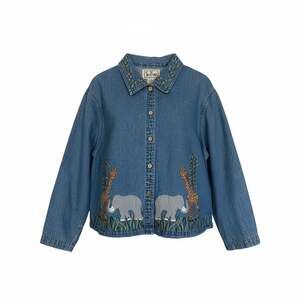 Vintage TanTrums Safari Animal Embroidered Denim Button Down Shirt